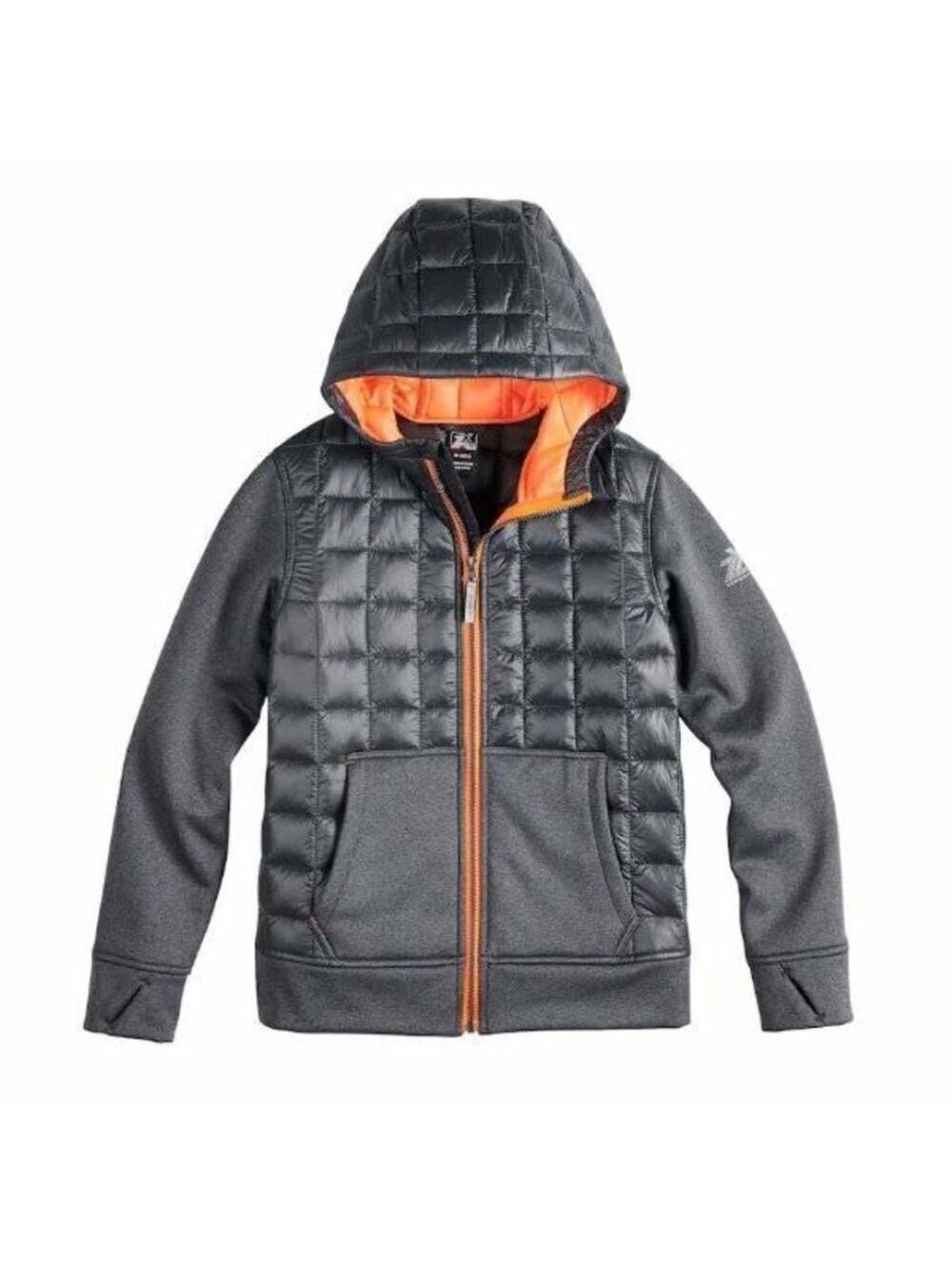 Boys Wind Water Resistant Jacket 8 Hybrid Quilted Gray Orange Zeroxposur